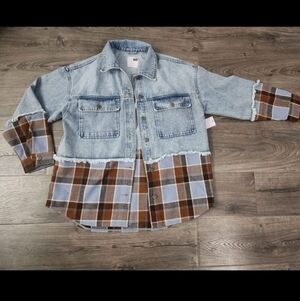 Women's denim and plaid jacket size L NWT